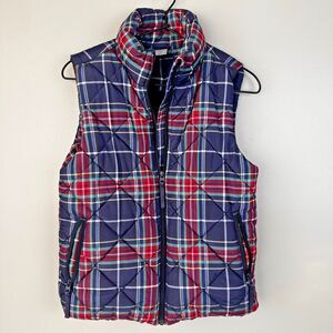 Vera Bradley Vest Jacket Womens Small Blue Red Plaid Puffer Full Zip Preppy